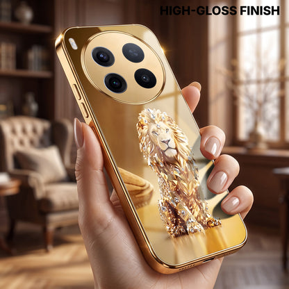 Vivo X300 Pro 5G Luxury Lion Gold Electroplated Glass Phone Back Case