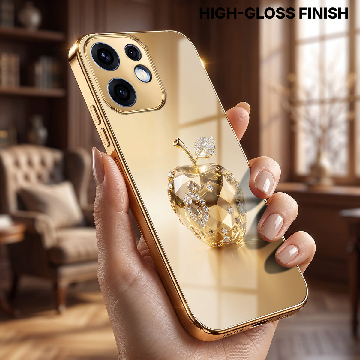 Oppo Reno 16 5G Golden Apple Gold Electroplated Glass Phone Back Case