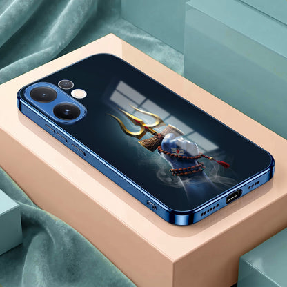Vivo V60 5G Divine Shiva Trisul Blue Electroplated Glass Phone Back Case