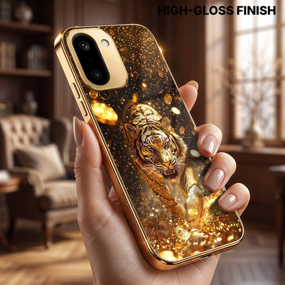 OnePlus 15R 5G Luxury Tiger Gold Electroplated Glass Phone Back Case