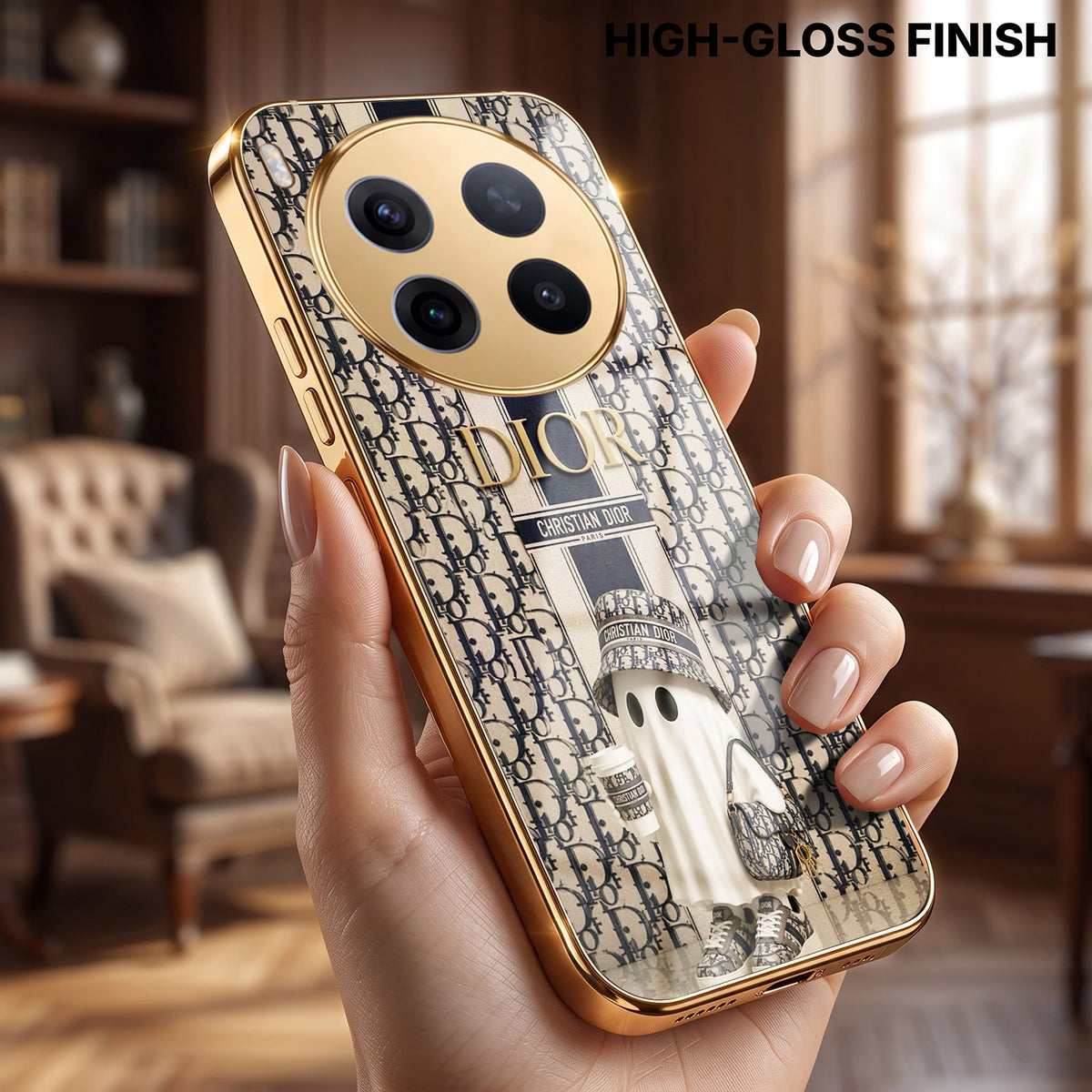 Vivo X300 Pro 5G Luxury Dior Gold Electroplated Glass Phone Back Case
