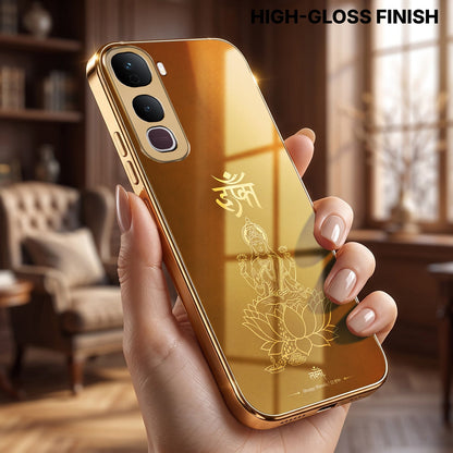Vivo Y400 Pro 5G Shree Lakshmi Divine Gold Electroplated Glass Phone Back Case