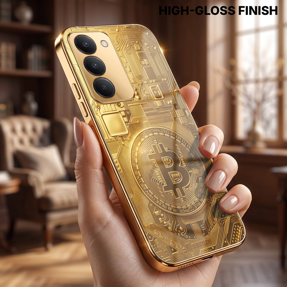 Redmi 15 5G Bitcoin Gold Electroplated Glass Phone Back Case