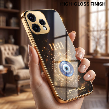 Oppo Reno 15 5G God’s Plan Evil Eye Gold Electroplated Glass Phone Back Case
