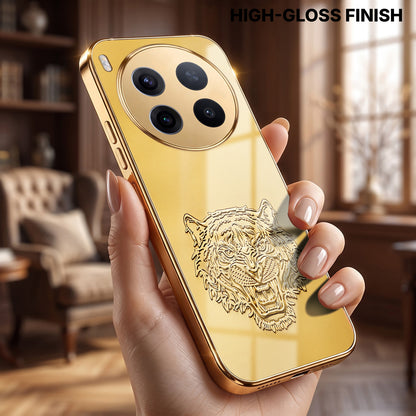Vivo X300 Pro 5G Golden Tiger Face Gold Electroplated Glass Phone Back Case
