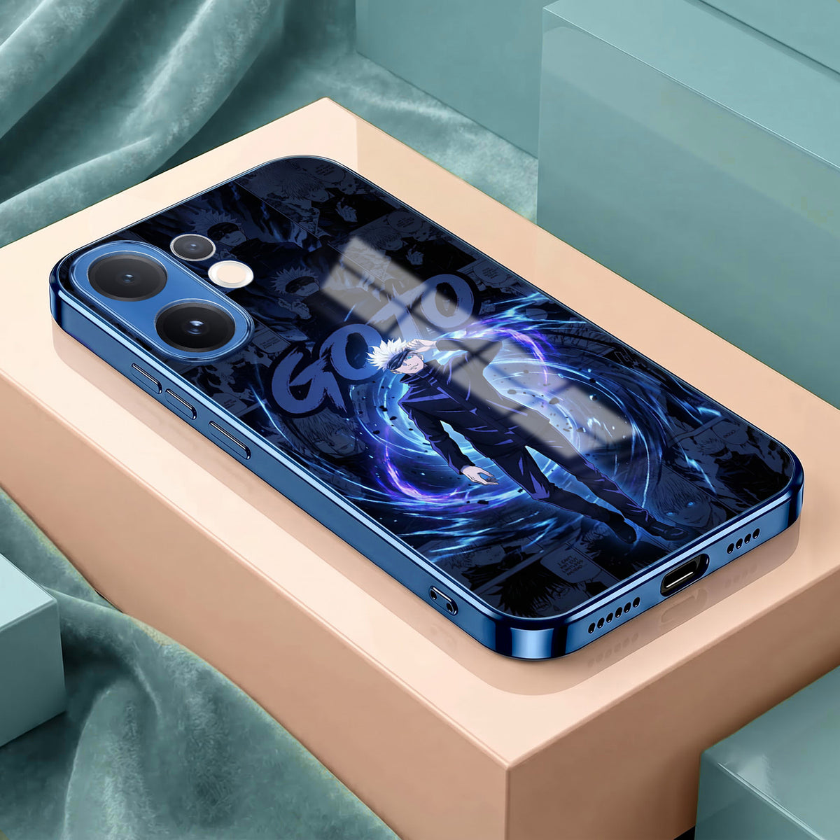 Vivo V60 5G Jujutsu Kaisen Blue Electroplated Glass Phone Back Case
