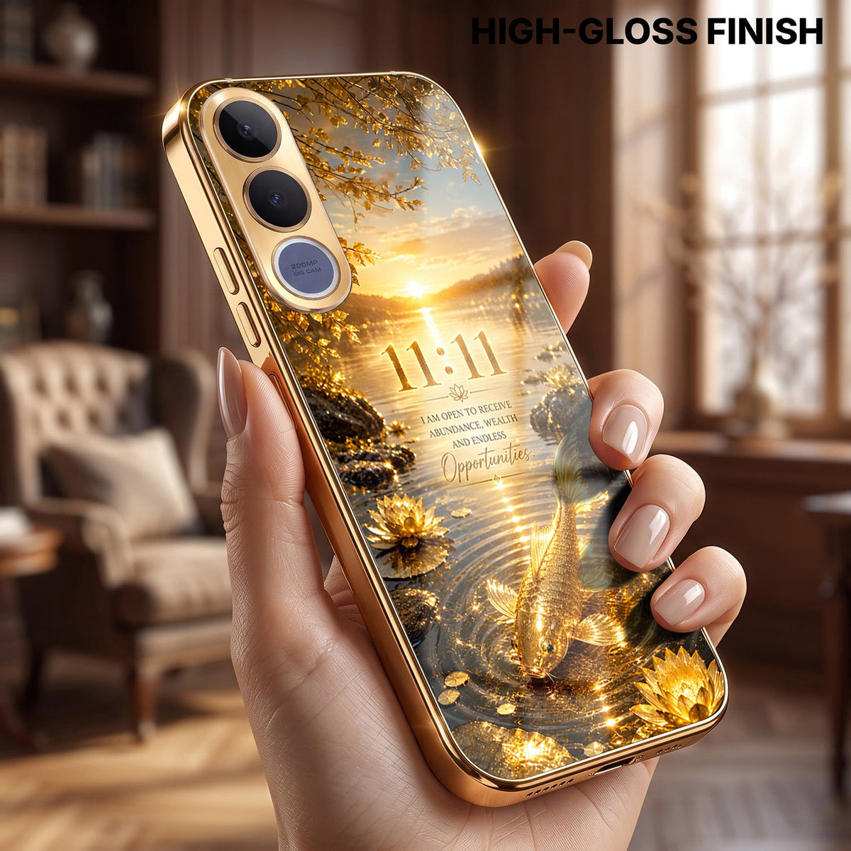 Vivo V70 FE 5G 11:11 Manifestation Gold Electroplated Glass Phone Back Case
