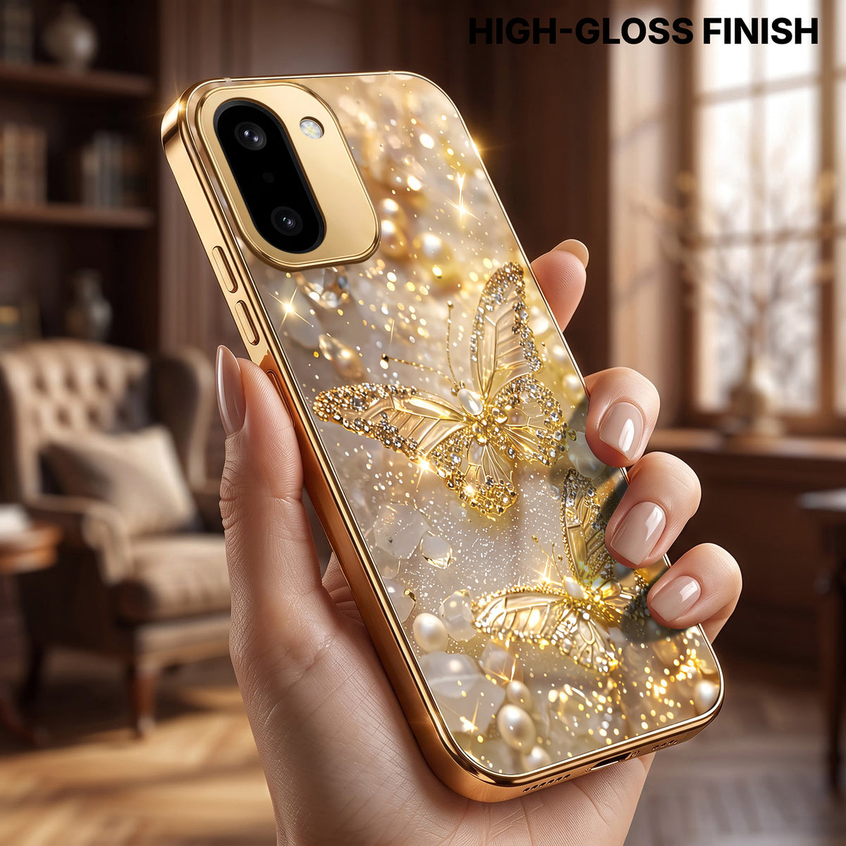 OnePlus 15R 5G Golden Butterfly Gold Electroplated Glass Phone Back Case