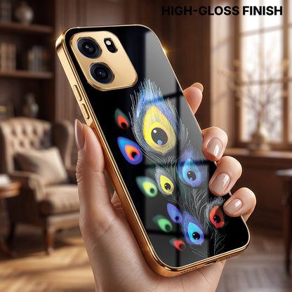 OnePlus Nord CE6 5G Multi-Feather Peacock Gold Electroplated Glass Phone Back Case