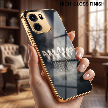 OnePlus Nord CE6 5G Running Horses Gold Electroplated Glass Phone Back Case