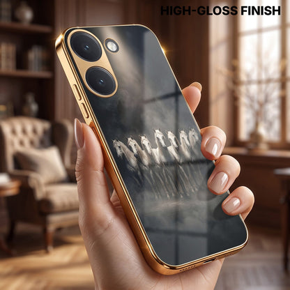 Poco X8 Pro 5G Running Horses Gold Electroplated Glass Phone Back Case