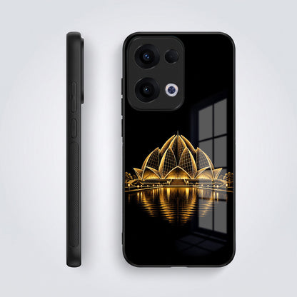 Oppo Reno 13 5G Premium Acrylic Shockproof Glass Back Case (Golden Lotus)