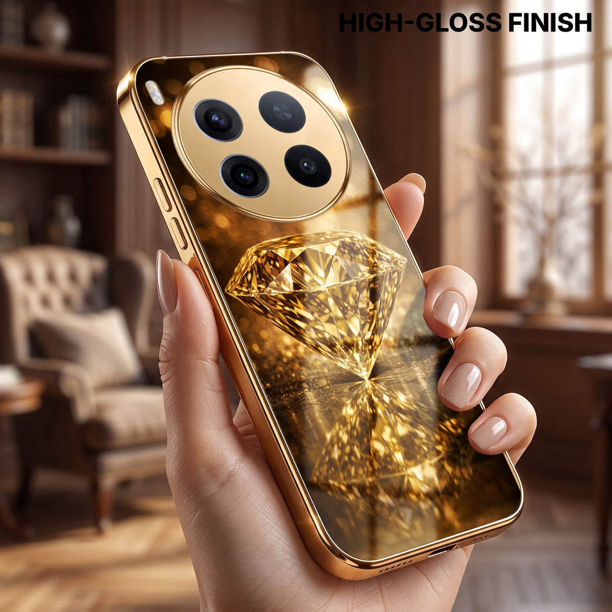 Vivo X300 Pro 5G Golden Diamond Gold Electroplated Glass Phone Back Case