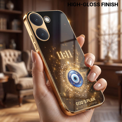 Poco X8 Pro 5G God’s Plan Evil Eye Gold Electroplated Glass Phone Back Case