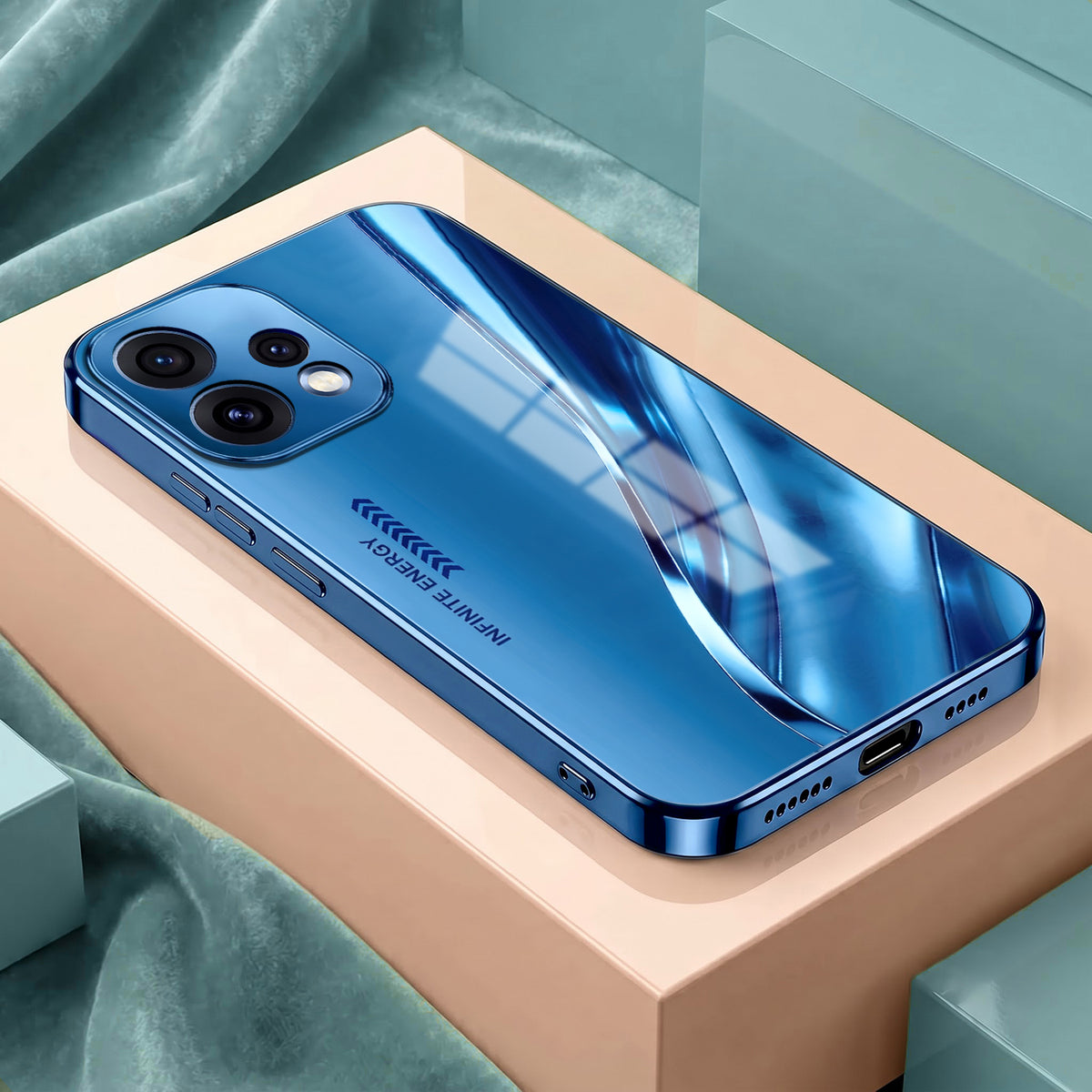 Oppo Reno 15 5G Luxury Infinity Energy Blue Electroplated Glass Phone Back Case