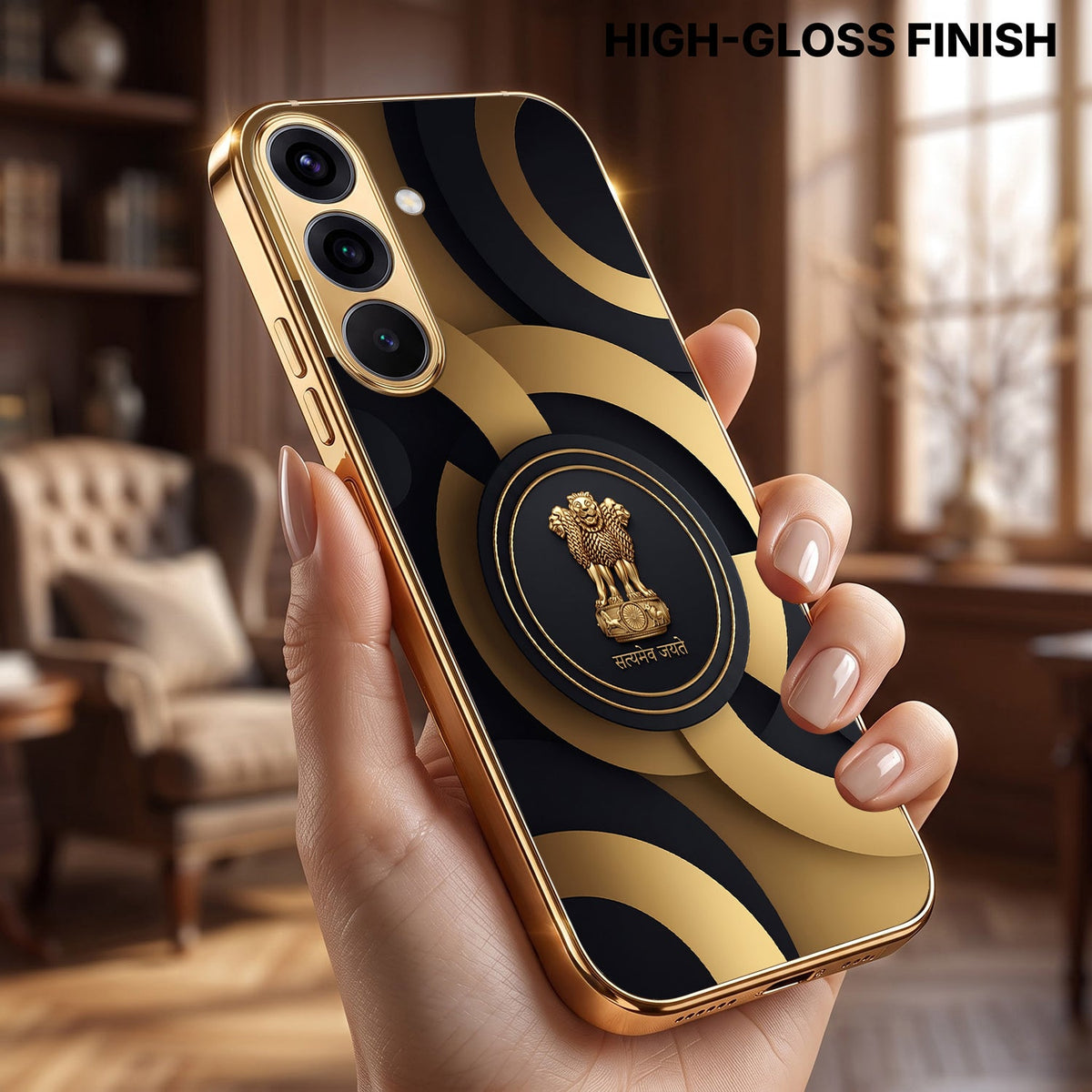 Samsung Galaxy A36 5G Royal Emblem Gold Electroplated Glass Phone Back Case