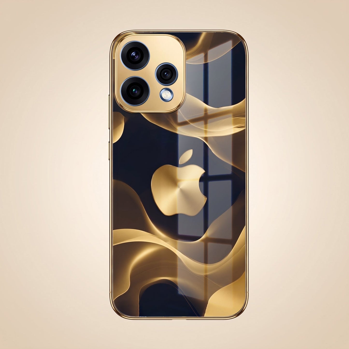 Oppo Reno 15 5G Luxury Wave Gold Electroplated Glass Phone Back Case