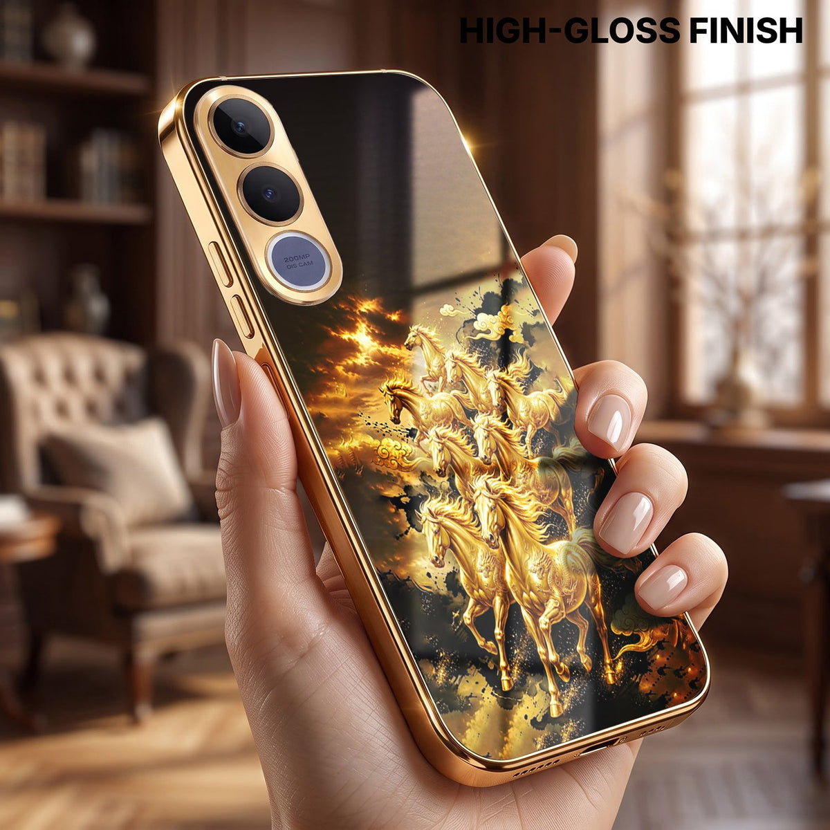 Vivo V70 FE 5G Celestial Seven Horses Gold Electroplated Glass Phone Back Case