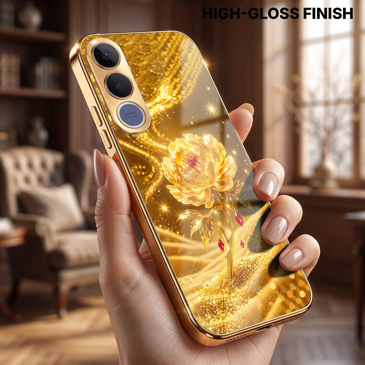 Vivo V70 FE 5G Golden Rose Elegance Gold Electroplated Glass Phone Back Case