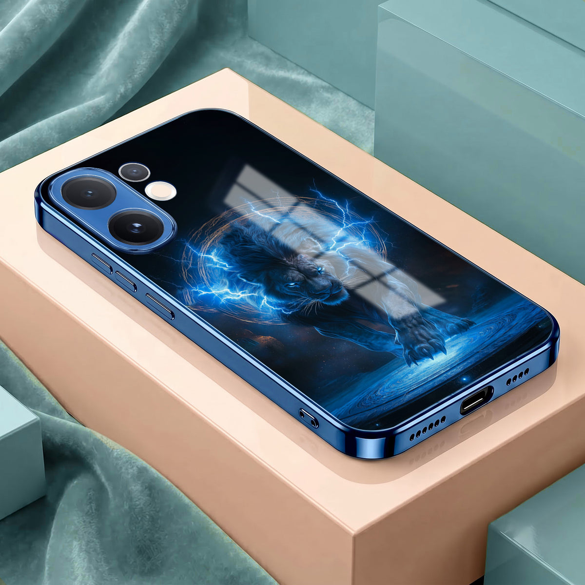 Vivo V60 5G Thunder Titan Lion Blue Electroplated Glass Phone Back Case
