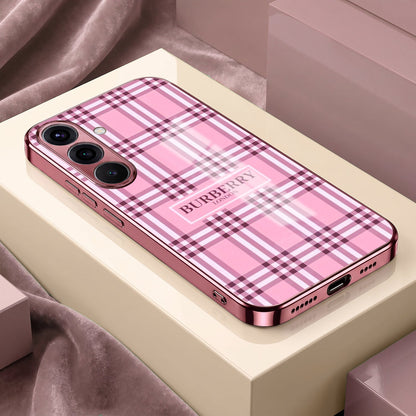 Samsung Galaxy A56 5G Burberry Classic Pink Electroplated Glass Phone Back Case