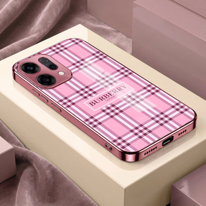 Oppo Reno 14 5G Burberry Classic Pink Electroplated Glass Phone Back Case