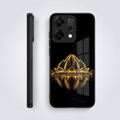 Oppo Reno 14 5G Premium Acrylic Shockproof Glass Back Case (Golden Lotus)
