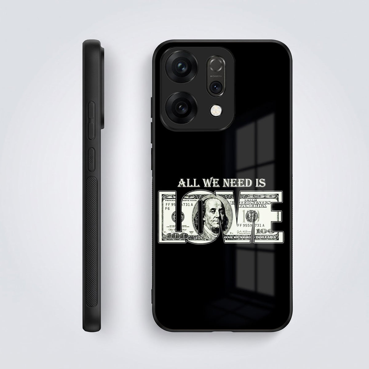 Oppo Reno 14 5G Premium Acrylic Shockproof Glass Back Case (Money Love)