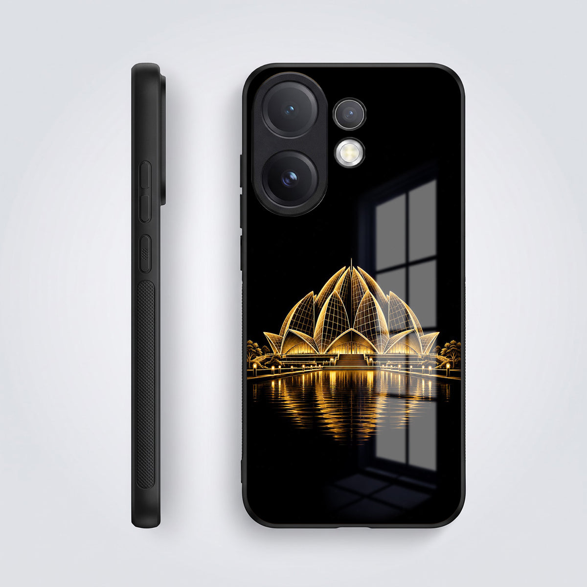 Vivo V60 5G Premium Acrylic Shockproof Glass Back Case (Golden Lotus)