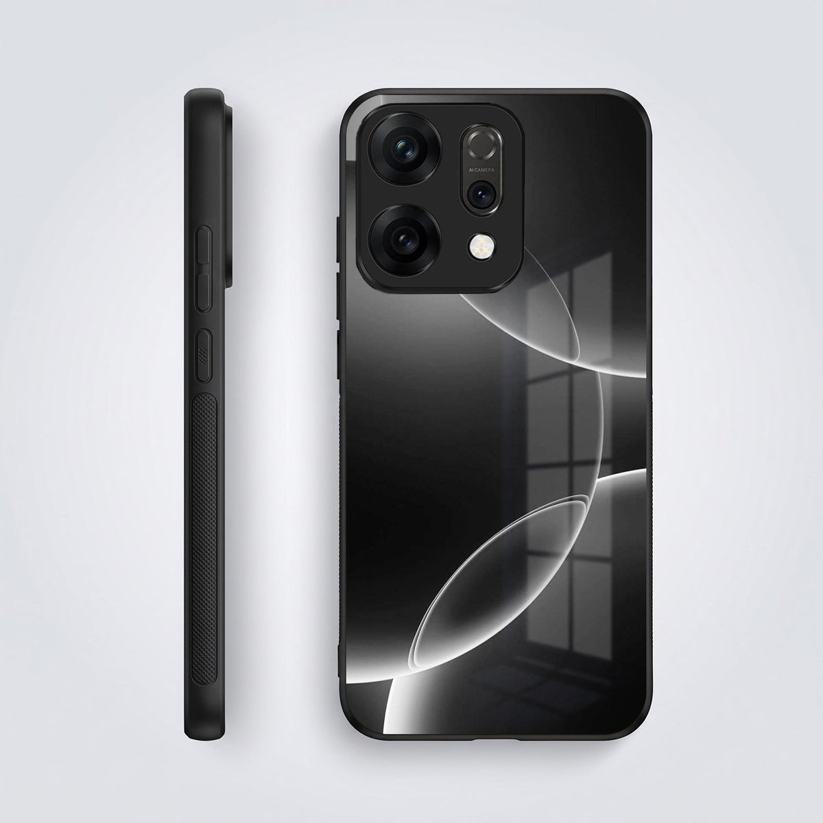 Oppo Reno 14 5G Premium Acrylic Shockproof Glass Back Case (Black Wave)