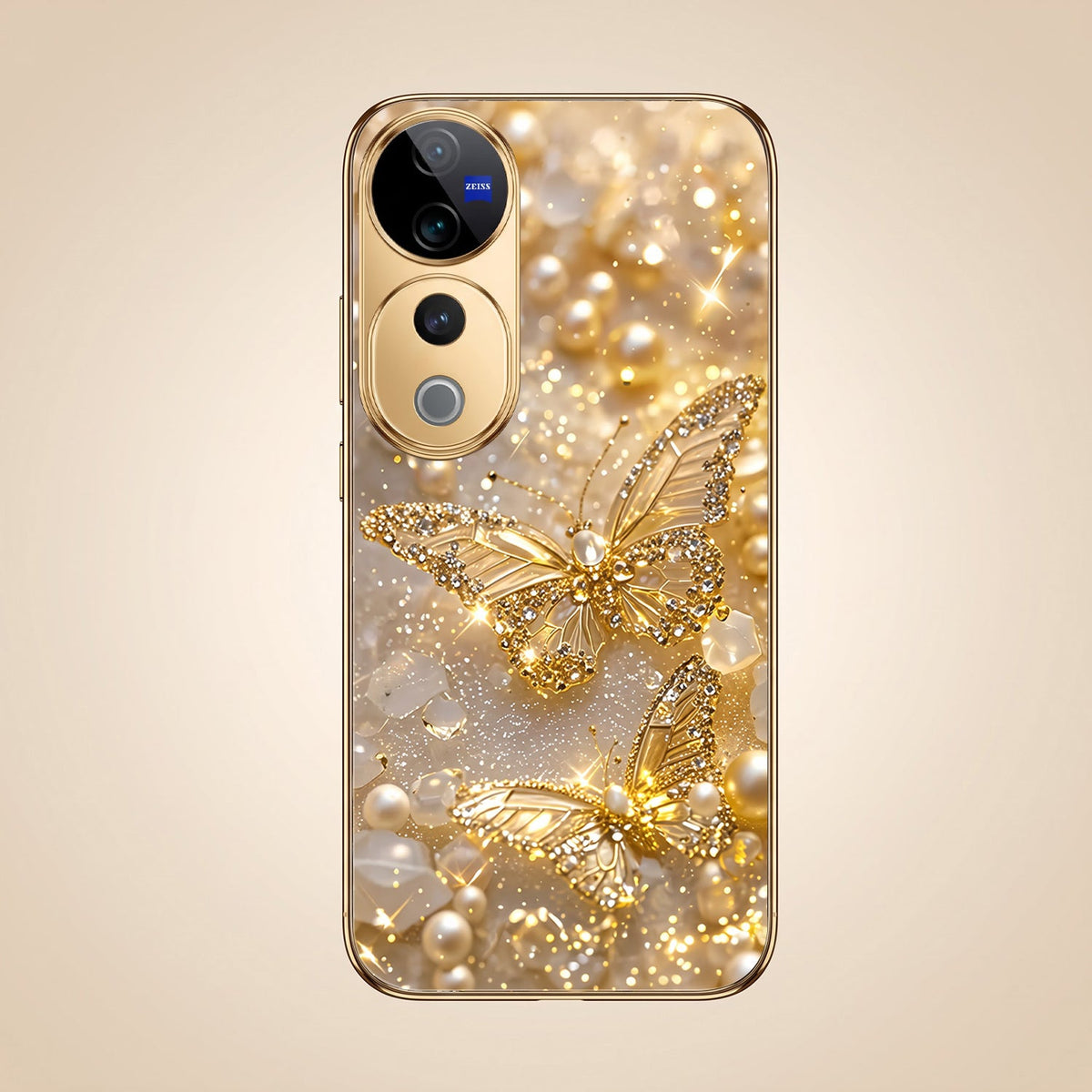 Vivo V40 Pro 5G Golden Butterfly Gold Electroplated Glass Phone Back Case