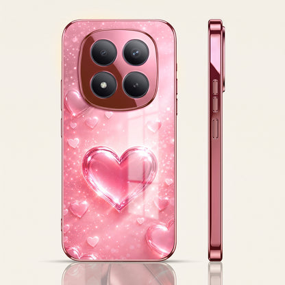 Redmi Note 15 Pro+ 5G Luxury 3D Jelly Heart Pink Electroplated Glass Phone Back Case