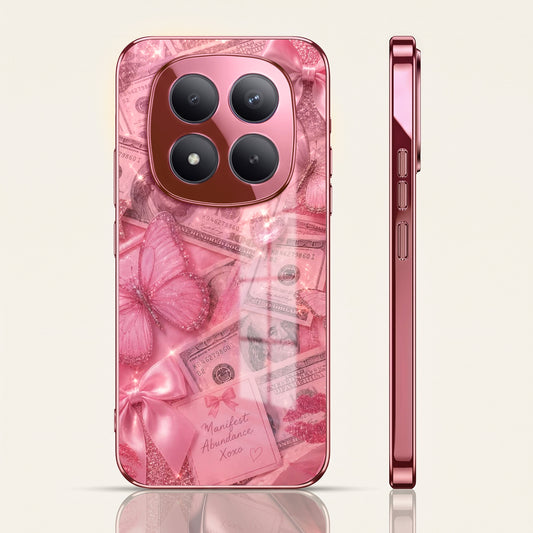 Redmi Note 15 Pro+ 5G Luxury Dollar Butterfly Pink Electroplated Glass Phone Back Case