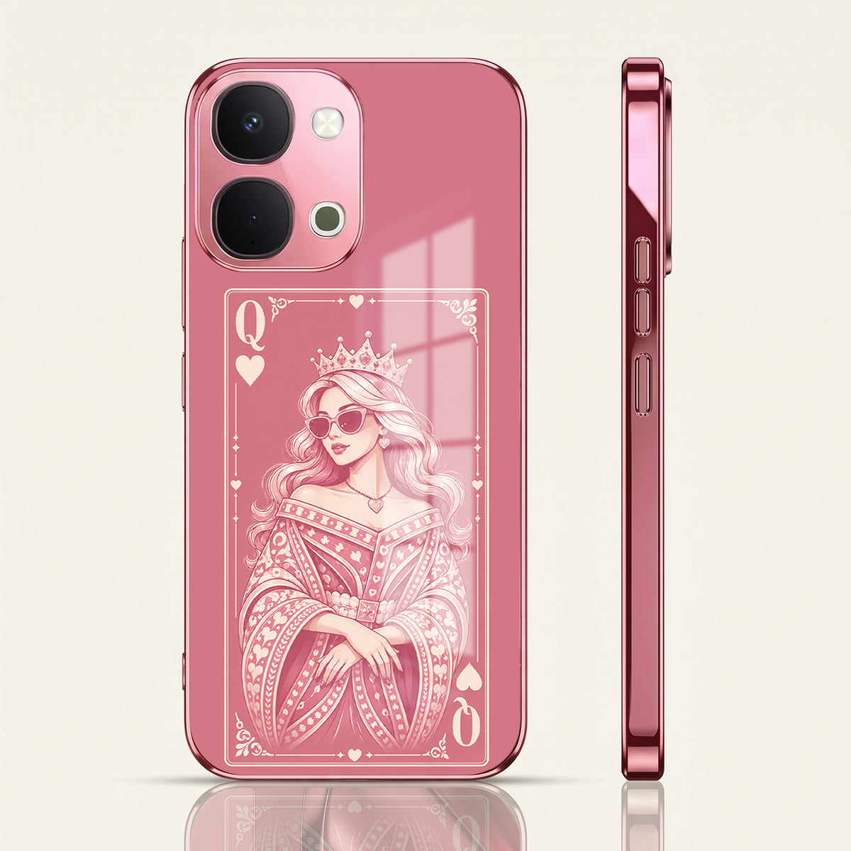 Vivo T5x 5G Luxury Royal Queen Pink Electroplated Glass Phone Back Case