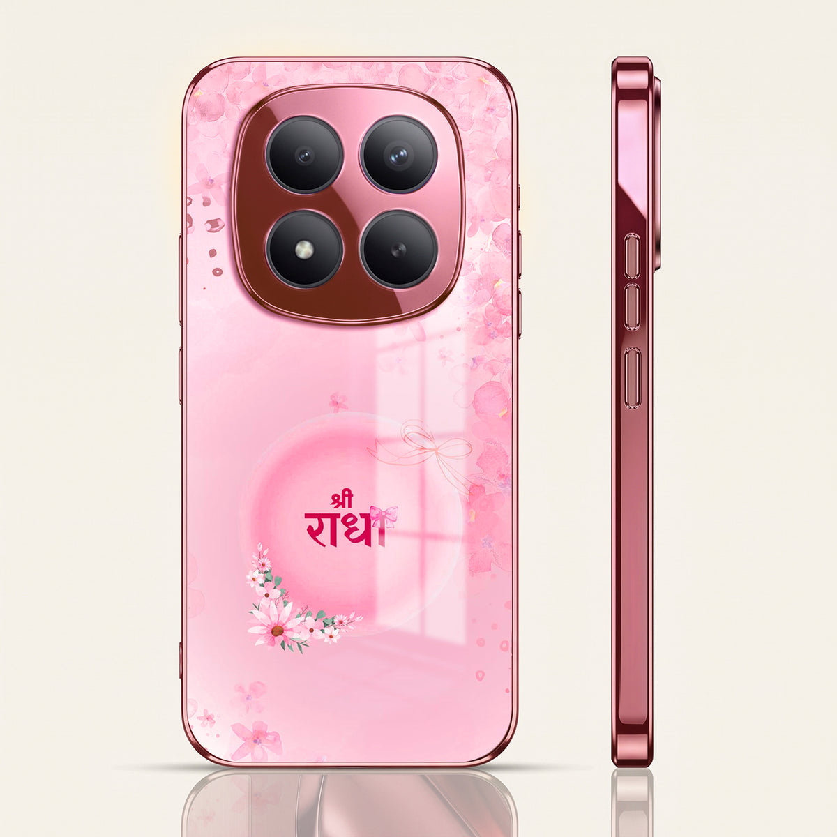 Redmi Note 15 Pro+ 5G Luxury Shree Radha Pink Electroplated Glass Phone Back Case