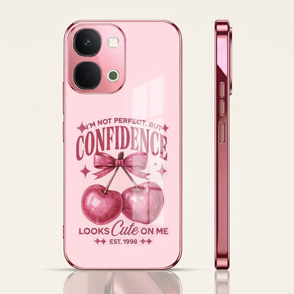 Vivo T5x 5G Luxury Cherry Bow Pink Electroplated Glass Phone Back Case