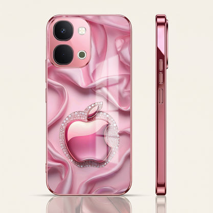 Vivo T5x 5G Luxury Apple Logo Pink Electroplated Glass Phone Back Case
