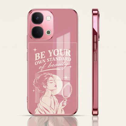 Vivo T5x 5G Luxury Aesthetic Girl Pink Electroplated Glass Phone Back Case