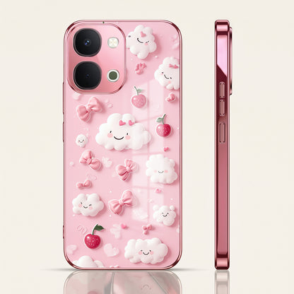 Vivo T5x 5G Luxury 3D Clouds Pink Electroplated Glass Phone Back Case