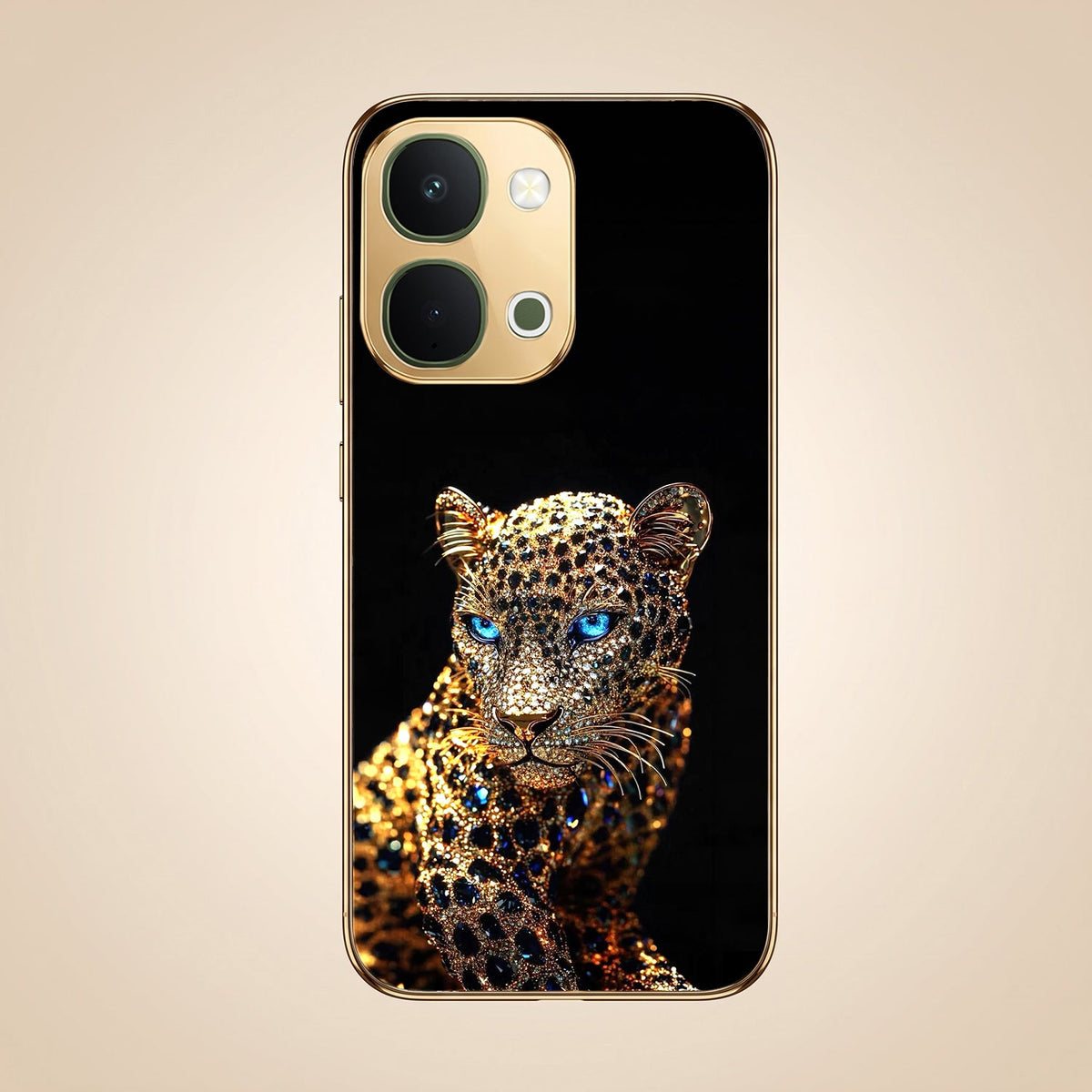 Vivo T5x 5G Panther Gold Electroplated Glass Phone Back Case