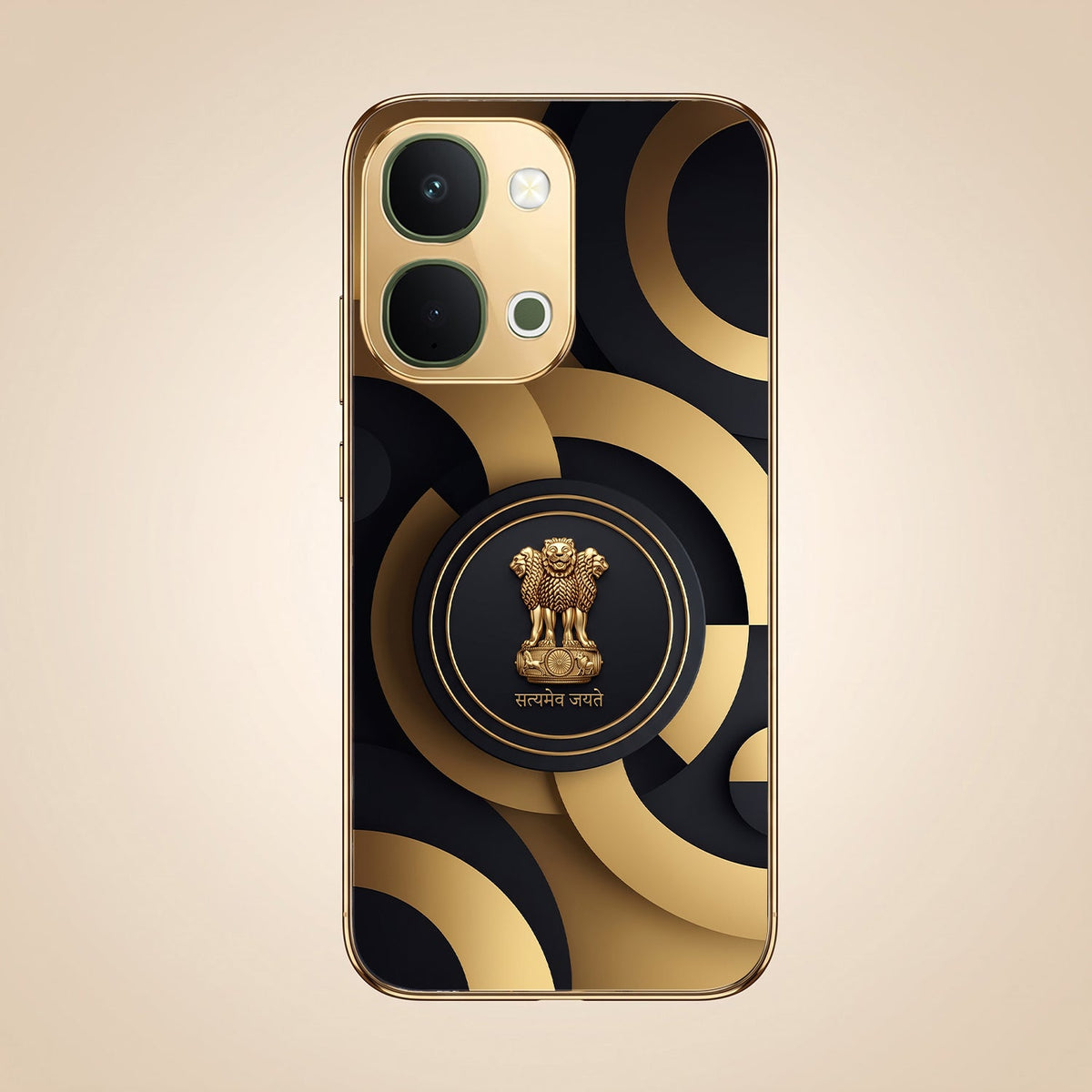 Vivo T5x 5G Royal Emblem Gold Electroplated Glass Phone Back Case