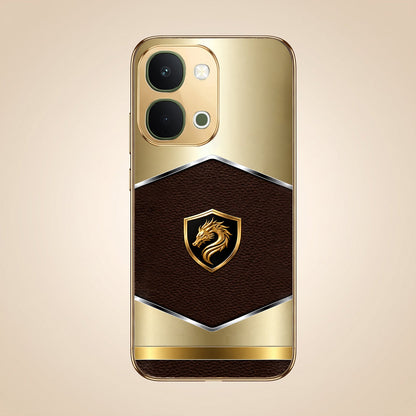 Vivo T5x 5G Dragon Crest Gold Electroplated Glass Phone Back Case