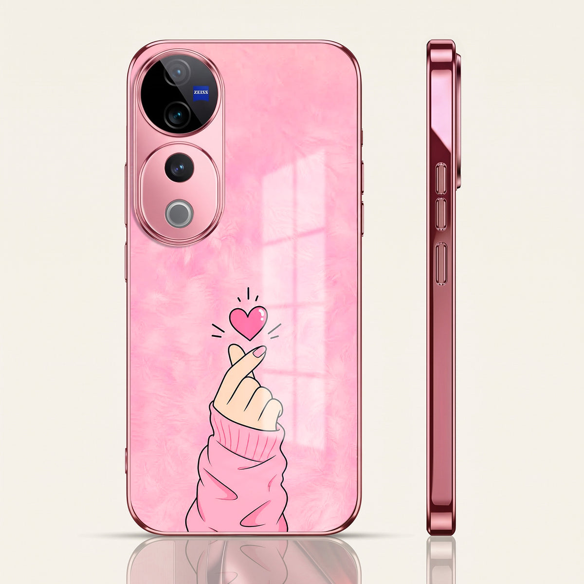 Vivo V40 Pro 5G Luxury Heart Pink Electroplated Glass Phone Back Case