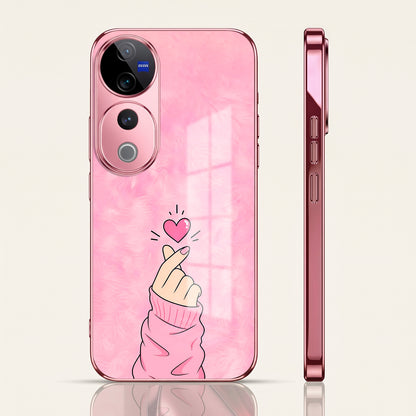 Vivo V40 Pro 5G Luxury Heart Pink Electroplated Glass Phone Back Case