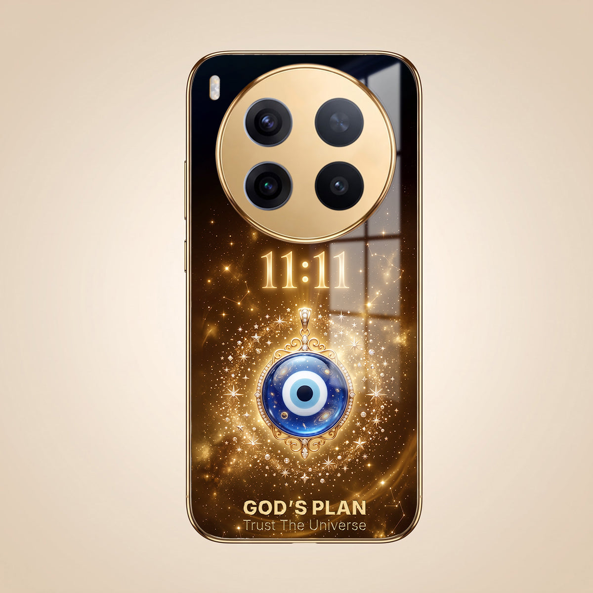 Vivo X300 Pro 5G God’s Plan Evil Eye Gold Electroplated Glass Phone Back Case