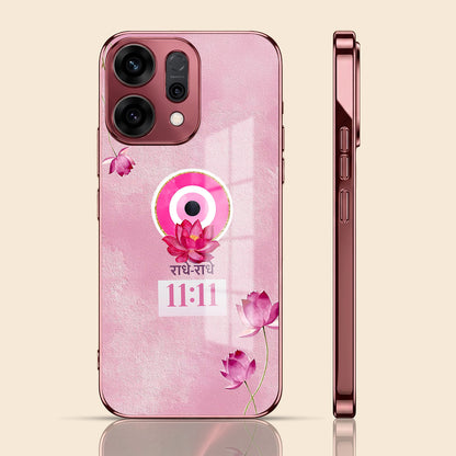 Oppo Reno 14 5G Luxury Radhe Radhe 11:11 Pink Electroplated Glass Phone Back Case