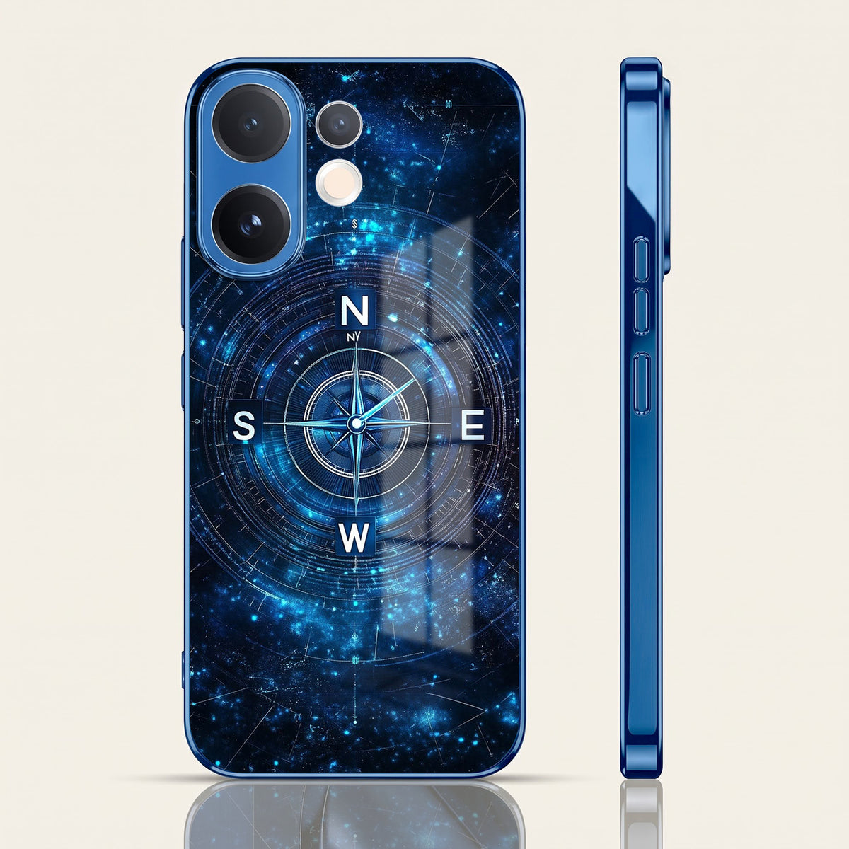 Vivo V60 5G Astral Compass Blue Electroplated Glass Phone Back Case