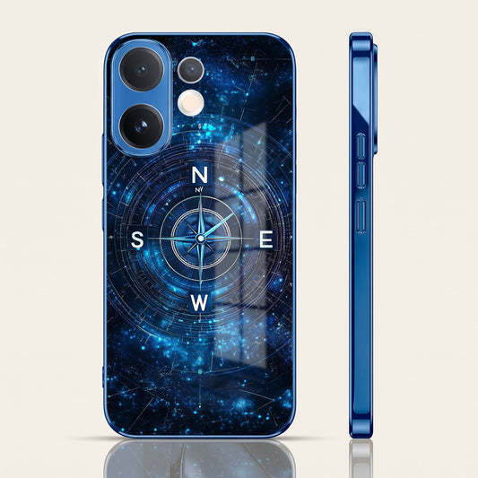 Vivo V60 5G Astral Compass Blue Electroplated Glass Phone Back Case