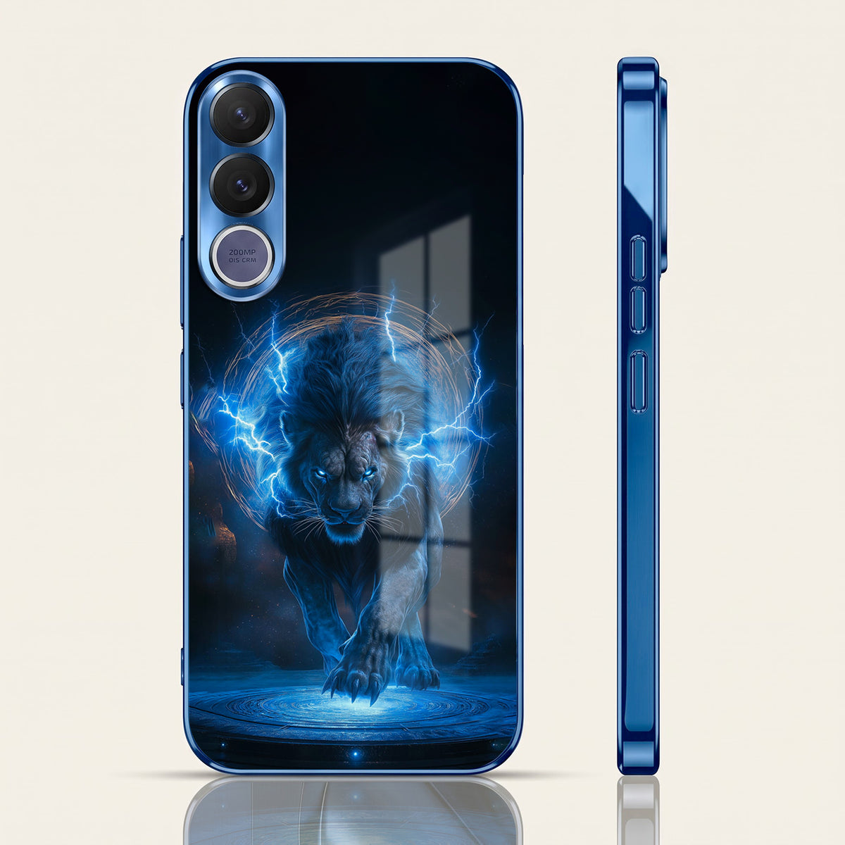 Vivo V70 FE 5G Thunder Titan Lion Blue Electroplated Glass Phone Back Case