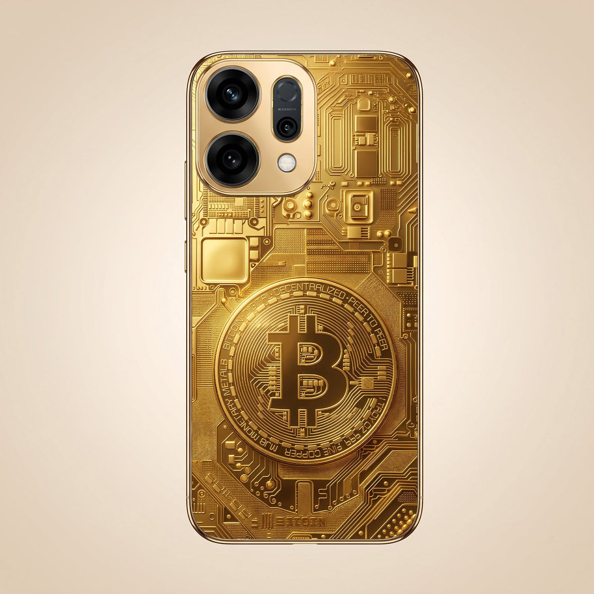 Oppo Reno 14 5G Bitcoin Gold Electroplated Glass Phone Back Case